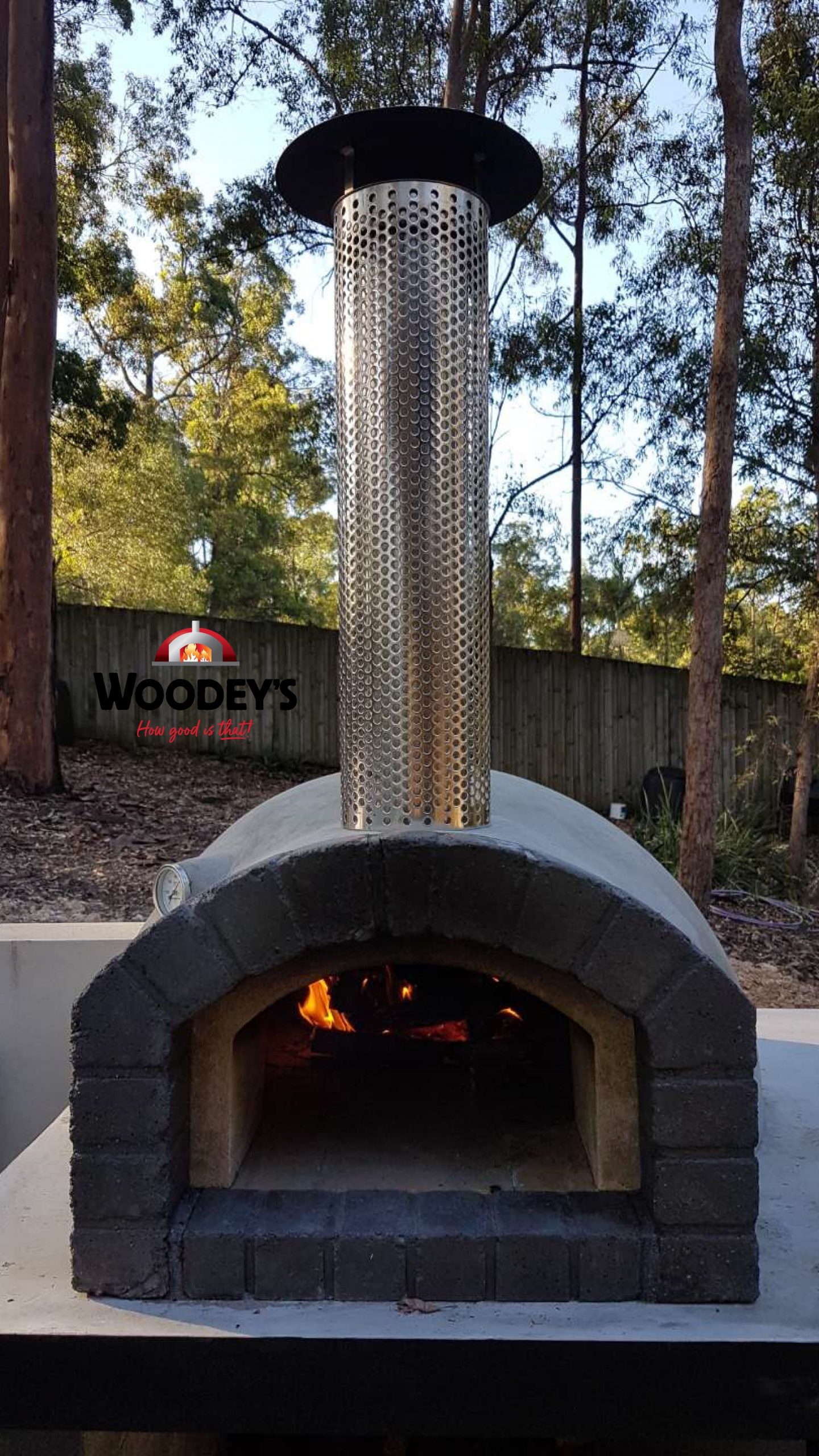 Woodfired Pizza Oven with Brick Arch Front and Stainless Steel Heat Shield